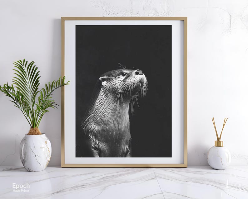 Black and White Photo an Otter, Cute Animal Photos, Wall Art, Large
