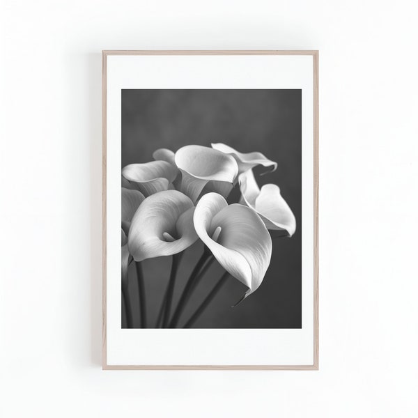 Calla Lily Photo Black and White | Black and White | Floral Wall Art | Calla Lily | Digital Print for Instant Download | Large Print
