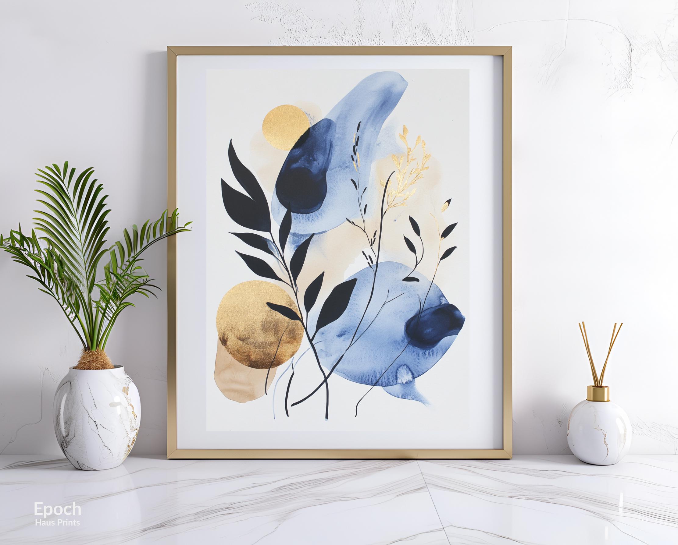 抽象的な青い植物 | 北欧アート | キャンバスに描かれた抽象的な油絵