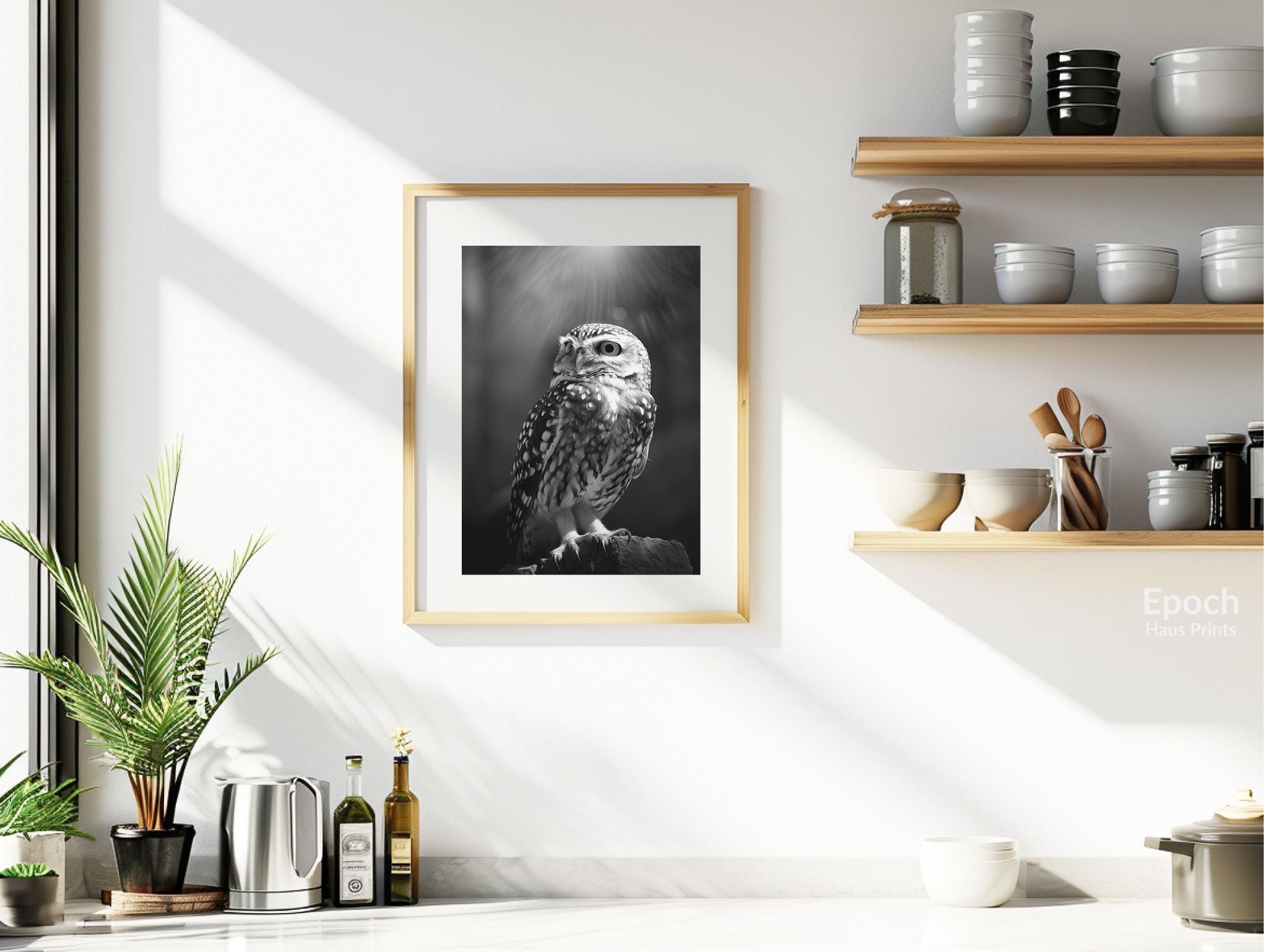 Black and White Photo an Owl in a Tree, Cute Animal Photos, Wall Art ...
