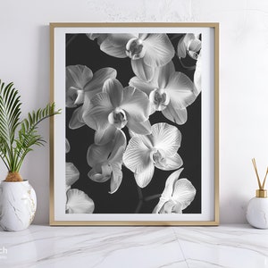 Orchid Flower Photo in Black and White, Orchid Photo for Print, Floral Wall Art, Bouquet of Orchids, Large Digital Print, Instant Download
