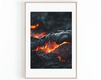Roter Lavastrom Foto, Magma fließt, aktiver Vulkan Bild, Vulkanausbruch, Hawaii, Minimalistische Wandkunst, Digitaldruck, Sofort Download