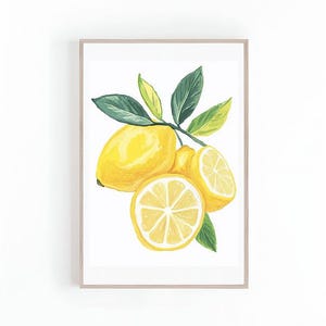 Fruit Illustration of Lemons for Kitchen & Classrooms, Lemon Posters, Printable Kitchen Art, Fruit Decor, Botanical Plant Art, Digital Print