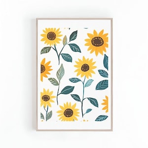 Illustration de tournesols, illustration de fleurs, impressions botaniques, art de cuisine imprimable, art floral, impression numérique, téléchargement immédiat