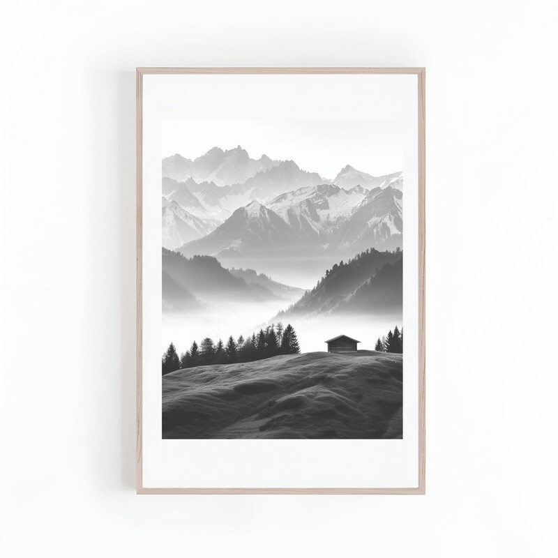 Black and White Mountain Print - Etsy
