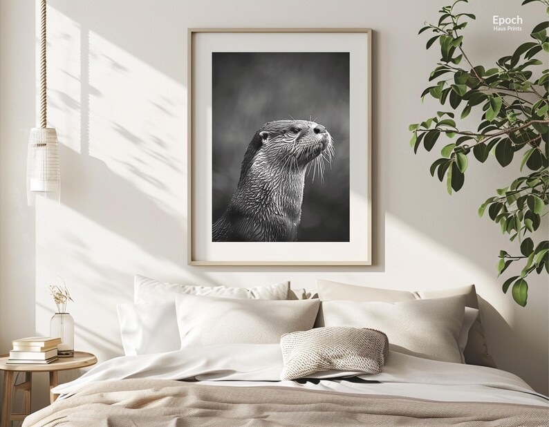 Black and White Photo an Otter, Cute Animal Photos, Wall Art, Large