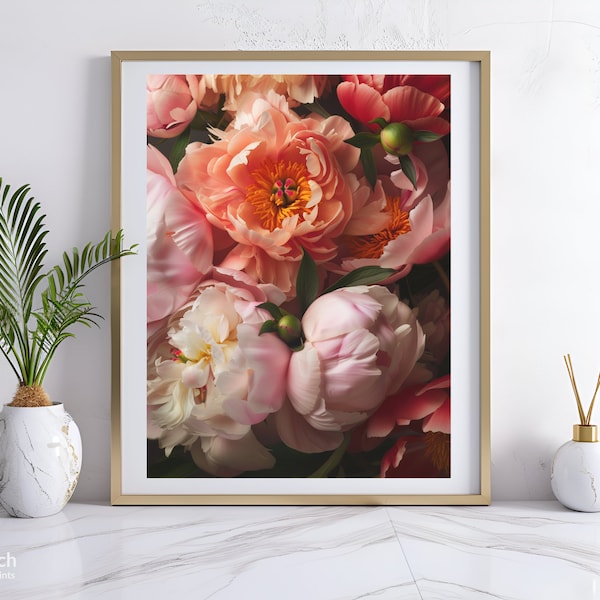 Peony Flower Bouquet, Flower Art, Beautiful Photo Prints, Flower Art for Walls, Floral Wall Art, Peonies, Digital Print, Instant Download