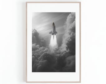 Lancering ruimteveer, foto opstijgen ruimteschip, foto raketschip, foto luchtvaart | Space Wall Art, NASA, digitale print, Instant download
