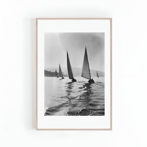Photo of Sailing Yachts in Black and White, Beach or Lake House Art, Sailboat Artwork, Minimalist Wall Art, Digital Print, Instant Download