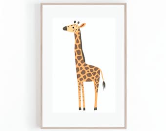 Children's Room Artwork & Illustration of Giraffe, Safari Animal, Nursery Wall Art, Gender Neutral Wall Art, Instant Download, Digital Print