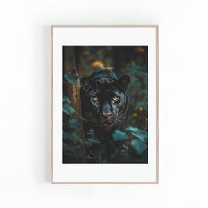 ジャングルをうろつくジャガーの写真、ブラックパンサー、大型猫、ウォールアート、大型ポスター、デジタルプリント、即時ダウンロード、横向きと縦向き
