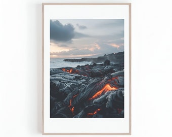 Red Lava Flow Photo, Magma Flowing, Active Volcano Picture, Volcanic Eruption, Hawaii, Minimalist Wall Art, Digital Print, Instant Download