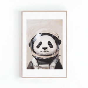 Children Room Art of Astronaut Panda, Panda Cub Illustration, Nursery Wall Art, Gender Neutral Art, Instant Download, Digital Print