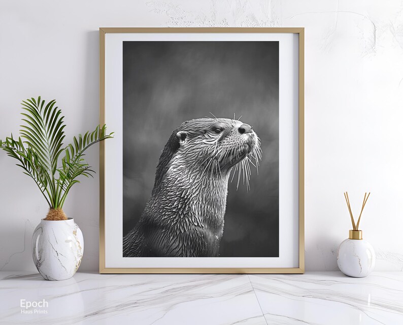 Black and White Photo an Otter, Cute Animal Photos, Wall Art, Large