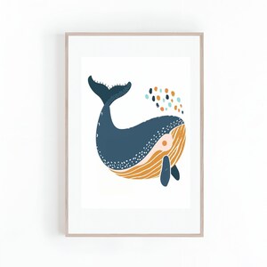 Imaginative Children&#39;s Room Artwork & Illustration of Blue Whale, Nursery Wall Art, Gender Neutral Wall Art, Instant Download, Digital Print