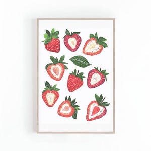 Illustration of Strawberries, Berries, Fruit Illustration, Printable Kitchen Art, Fruit Decor, Botanical Plant Art, Digital Print Download