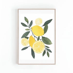 Fruit Illustration of Lemons for Kitchen & Classrooms, Lemon Posters, Printable Kitchen Art, Fruit Decor, Botanical Plant Art, Digital Print