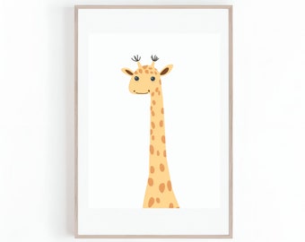 Children's Room Artwork & Illustration of Giraffe, Safari Animal, Nursery Wall Art, Gender Neutral Wall Art, Instant Download, Digital Print
