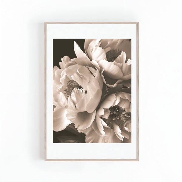 Peony Flower Bouquet in Sepia | Sepia Photos | Floral Wall Art | Peonies | Digital Print for Instant Download | Sepia Toned Wall Art