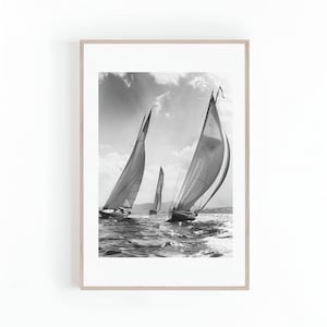 Photo of Sailing Yachts in Black and White, Beach or Lake House Art, Sailboat Artwork, Minimalist Wall Art, Digital Print, Instant Download