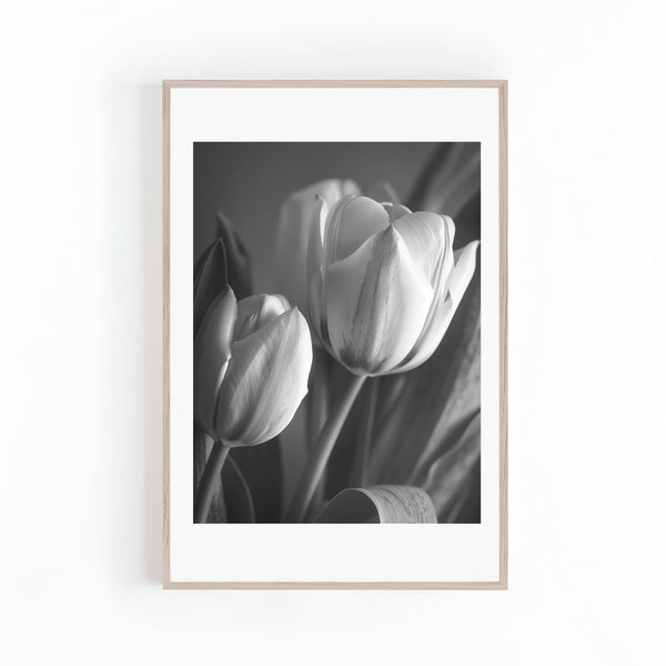 Tulip Flower Bouquet Black and White, Black and White Photos, Floral Wall Art | Tulips | Spring Flowers, Digital Print for Instant Download