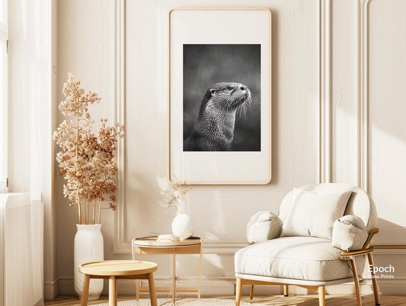 Black and White Photo an Otter, Cute Animal Photos, Wall Art, Large