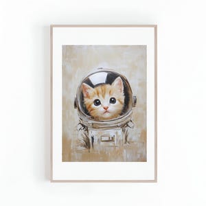Cute Children&#39;s Room Art of Astronaut Kitten, Cat Illustration, Nursery Wall Art, Gender Neutral Wall Art, Instant Download, Digital Print