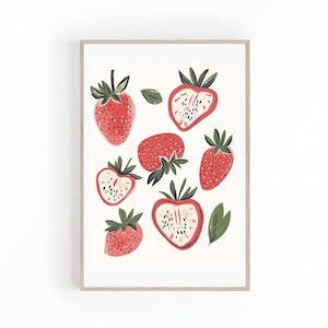 Illustration of Strawberries, Berries, Fruit Illustration, Printable Kitchen Art, Fruit Decor, Botanical Plant Art, Digital Print Download