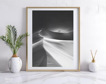 Dramatic Black and White Photo of Sand Dunes, Desert Landscape Photo, Large Poster, Scenic Photo, Digital Print, Instant Download