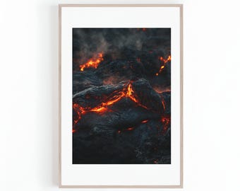 Roter Lavastrom Foto, Magma fließt, aktiver Vulkan Bild, Vulkanausbruch, Hawaii, Minimalistische Wandkunst, Digitaldruck, Sofort Download
