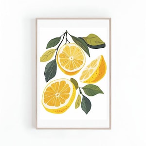 Fruit Illustration of Lemons for Kitchen & Classrooms, Lemon Posters, Printable Kitchen Art, Fruit Decor, Botanical Plant Art, Digital Print