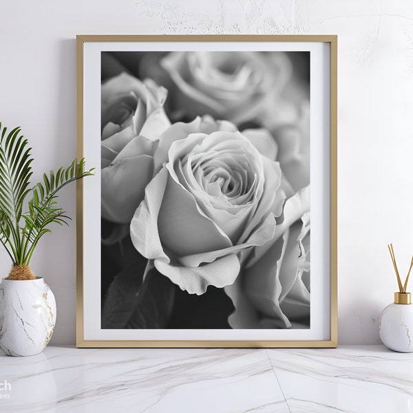 Rose Bouquet Photo in Black and White Photo, Rose Flower Photo for Print, Floral Wall Art, Roses, Large Digital Print, Instant Download