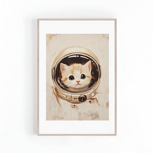 Cute Children&#39;s Room Art of Astronaut Kitten, Cat Illustration, Nursery Wall Art, Gender Neutral Wall Art, Instant Download, Digital Print