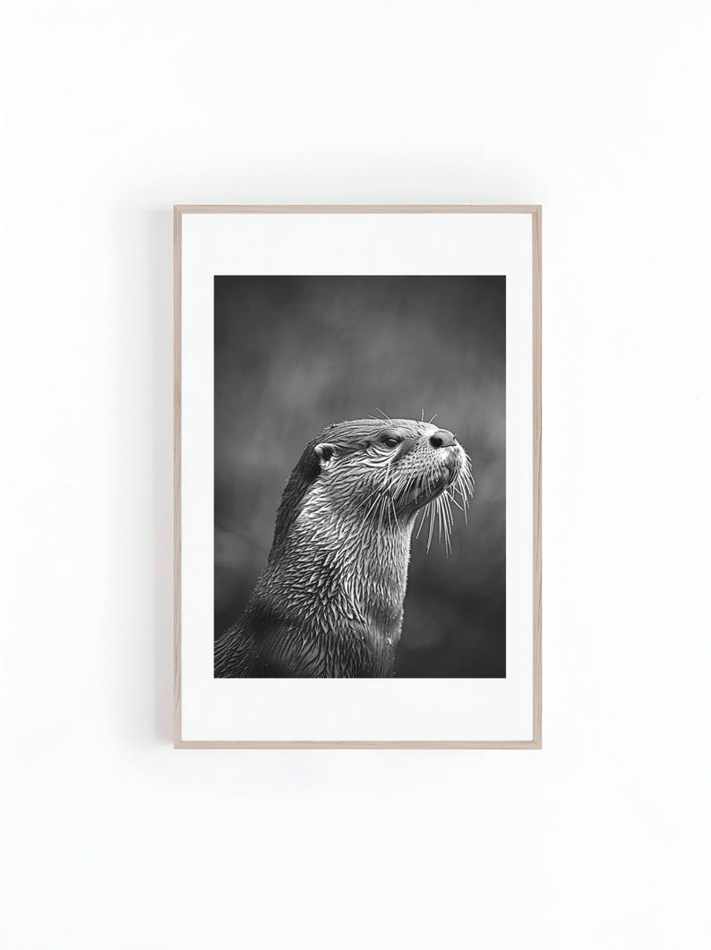 Black and White Photo an Otter, Cute Animal Photos, Wall Art, Large