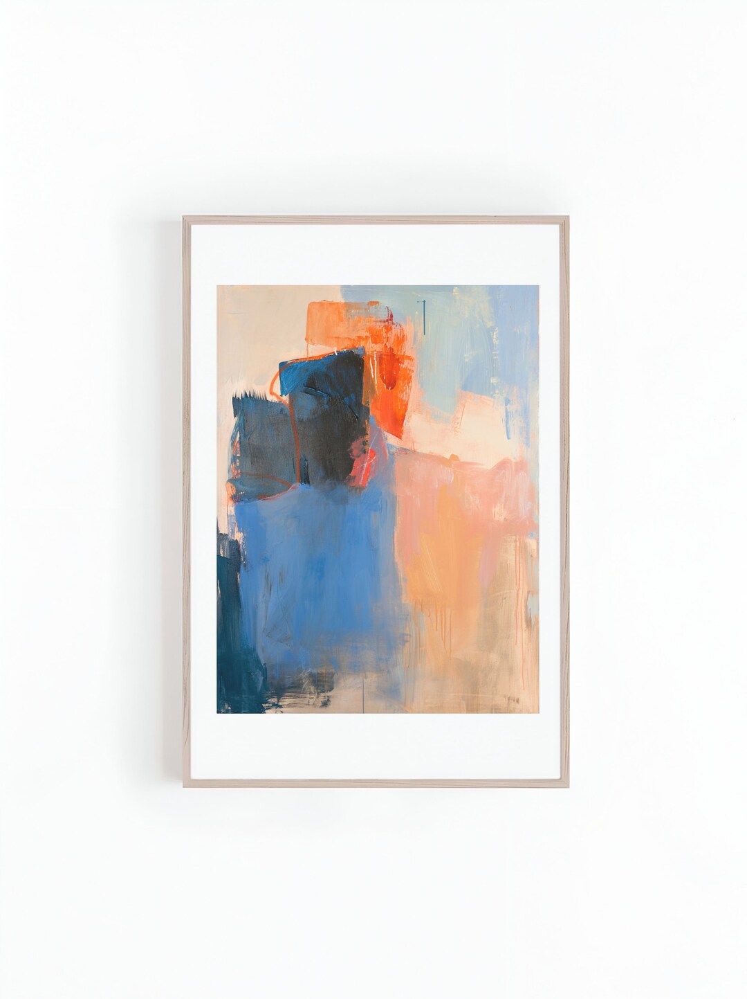Abstract Oil Painting of Blue and Orange Squares on Canvas, Modern Home ...