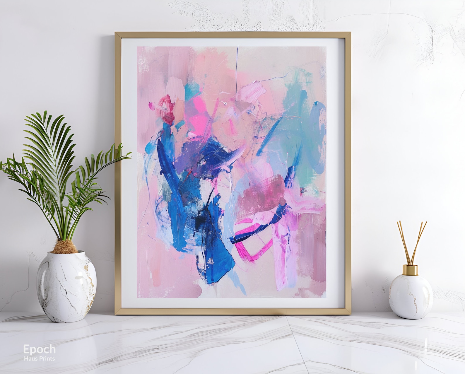 Abstract Art Print in Pink and Blue, Pink Wall Art, Modern Home Art ...