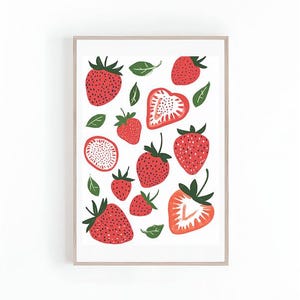 Illustration of Strawberries, Berries, Fruit Illustration, Printable Kitchen Art, Fruit Decor, Botanical Plant Art, Digital Print Download