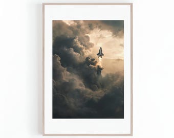 Lancering ruimteveer, foto opstijgen ruimteschip, foto raketschip, foto luchtvaart | Space Wall Art, NASA, digitale print, Instant download