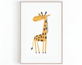 Children's Room Artwork & Illustration of Giraffe, Safari Animal, Nursery Wall Art, Gender Neutral Wall Art, Instant Download, Digital Print