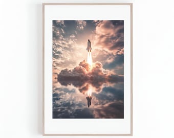 Lancering ruimteveer, foto opstijgen ruimteschip, foto raketschip, foto luchtvaart | Space Wall Art, NASA, digitale print, Instant download