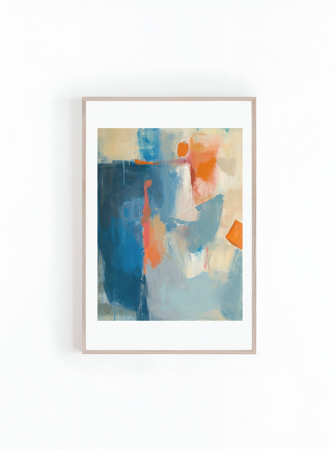 Abstract Oil Painting of Blue and Orange Squares on Canvas, Modern Home ...