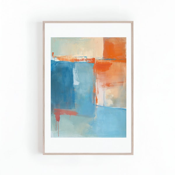 Abstract Painting with Blue and Orange Color Palette, Modern Home Art Decor for Walls, Instant Download, Digital Print