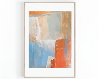 Orange och blå abstrakt oljemålning på duk, modern heminredning för väggar, omedelbar nedladdning, texturerade målningar, digitalt tryck