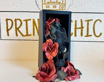 Dark Romance BookNook handpainted Dark Romance Merch Bookend Skull & Roses 3D Print Bookish Merch