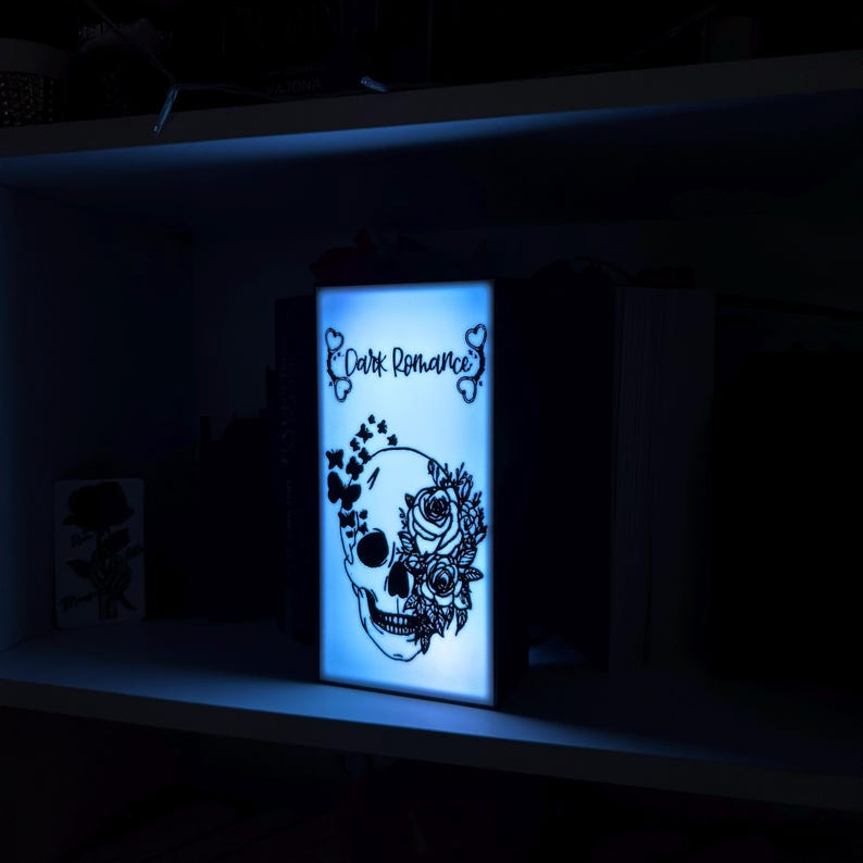 Upplyst mörk romantik bokkrok mörk romantik merchandise bokstöd dödskalle rosor fjärilar 3D-tryck boklig merchandise bild 3