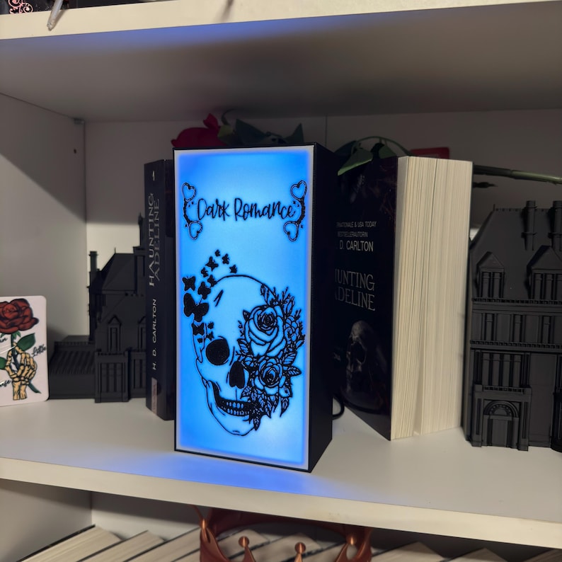 Upplyst mörk romantik bokkrok mörk romantik merchandise bokstöd dödskalle rosor fjärilar 3D-tryck boklig merchandise bild 7