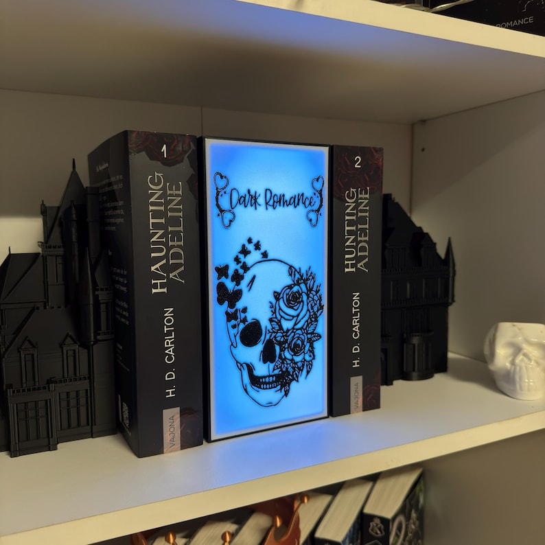 Upplyst mörk romantik bokkrok mörk romantik merchandise bokstöd dödskalle rosor fjärilar 3D-tryck boklig merchandise bild 2