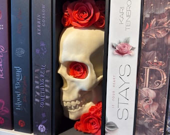 Rosas de calavera BookNook versión pequeña Romance oscuro Calavera gótica decoración para la estantería regalo ideal para amigos amantes de los libros BookTok