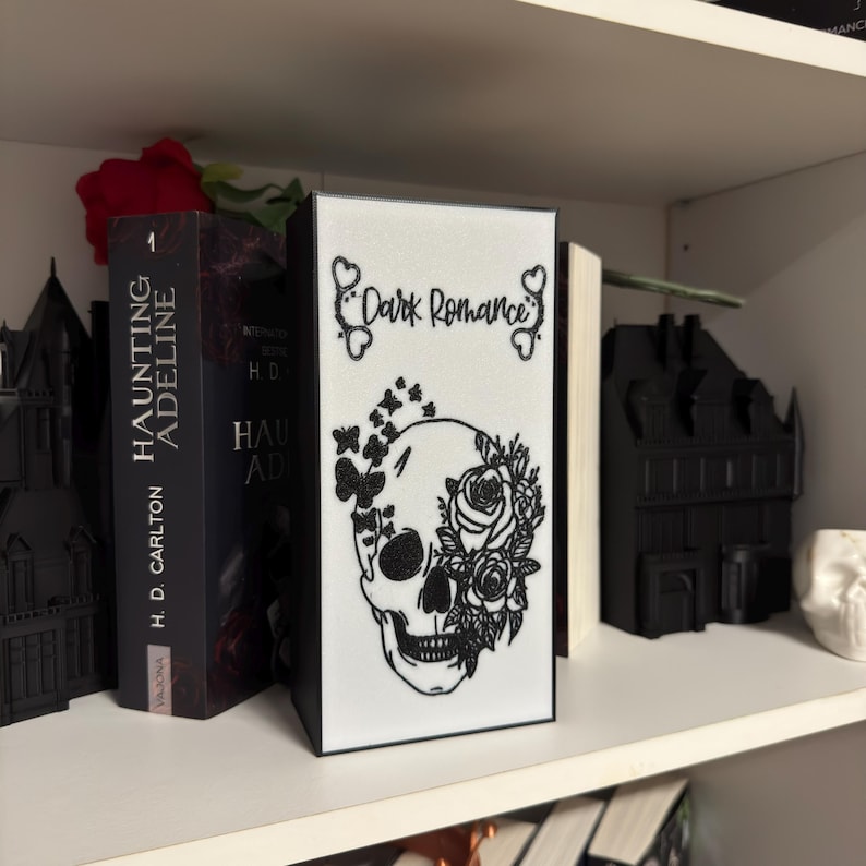 Upplyst mörk romantik bokkrok mörk romantik merchandise bokstöd dödskalle rosor fjärilar 3D-tryck boklig merchandise bild 6