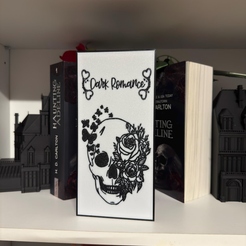 Upplyst mörk romantik bokkrok mörk romantik merchandise bokstöd dödskalle rosor fjärilar 3D-tryck boklig merchandise bild 5
